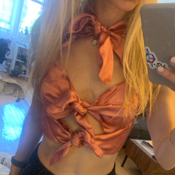 Atoir Pink Satin Crop Top - Picture 3 of 5